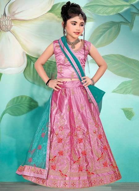 Pink Colour Latest Designer Silk Festive Wear Kids Lehenga Collection 176